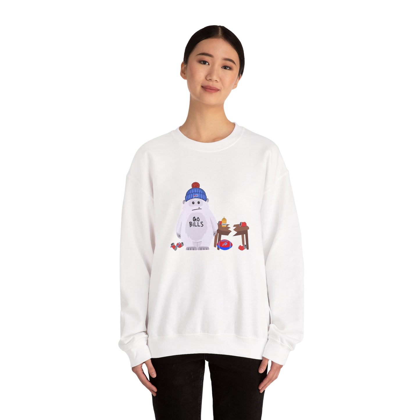 “Go Buffalo” Snowman Crewneck Sweatshirt — Cute Winter Buffalo Football Fan Pullover