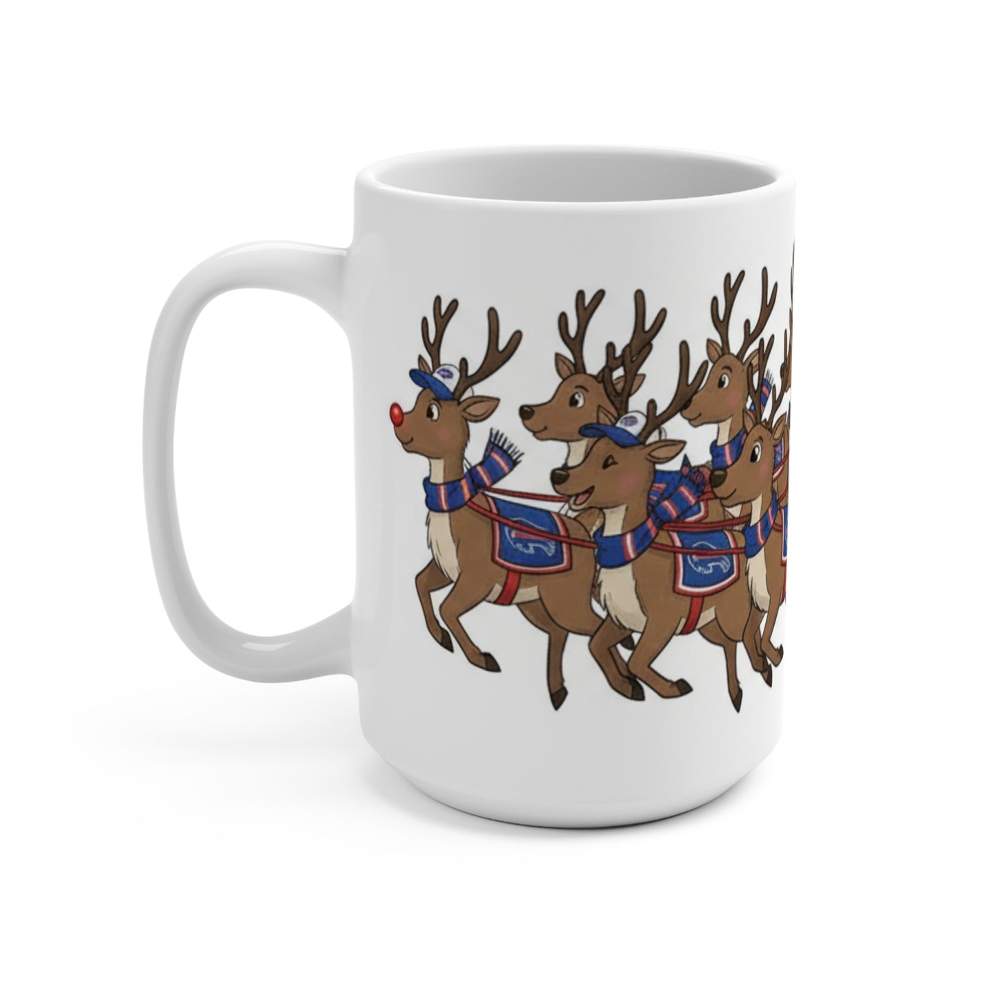 Christmas Santa Sleigh Mug — Buffalo Reindeer Holiday Coffee Cup 15oz
