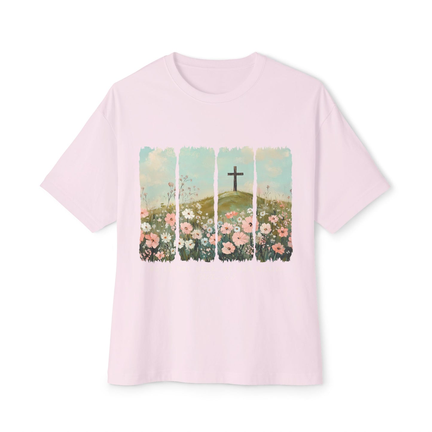 Faith-Inspired Oversized Boxy Tee with Floral Design
