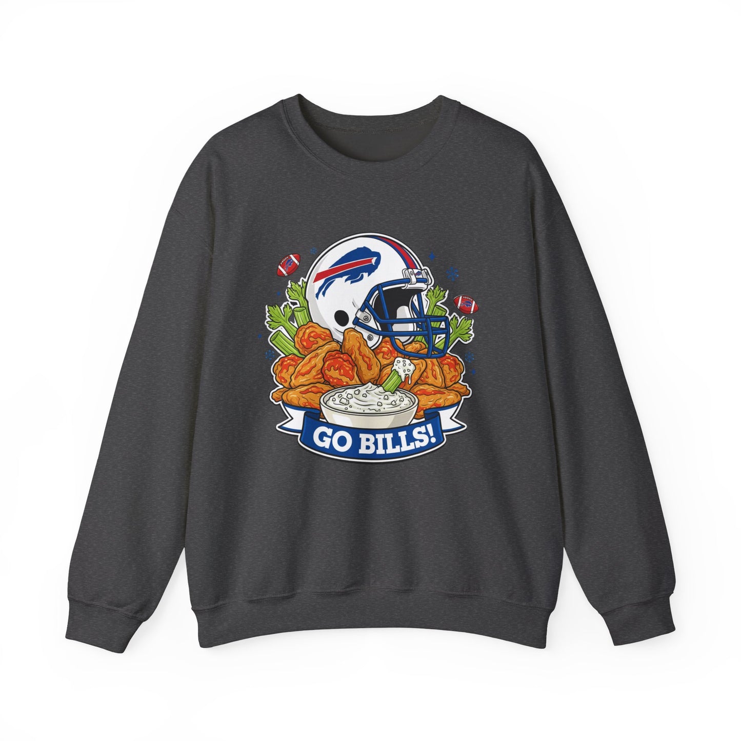 Buffalo Football Helmet & Wings Crewneck Sweatshirt — "Go Buffalo!" Fan Pullover