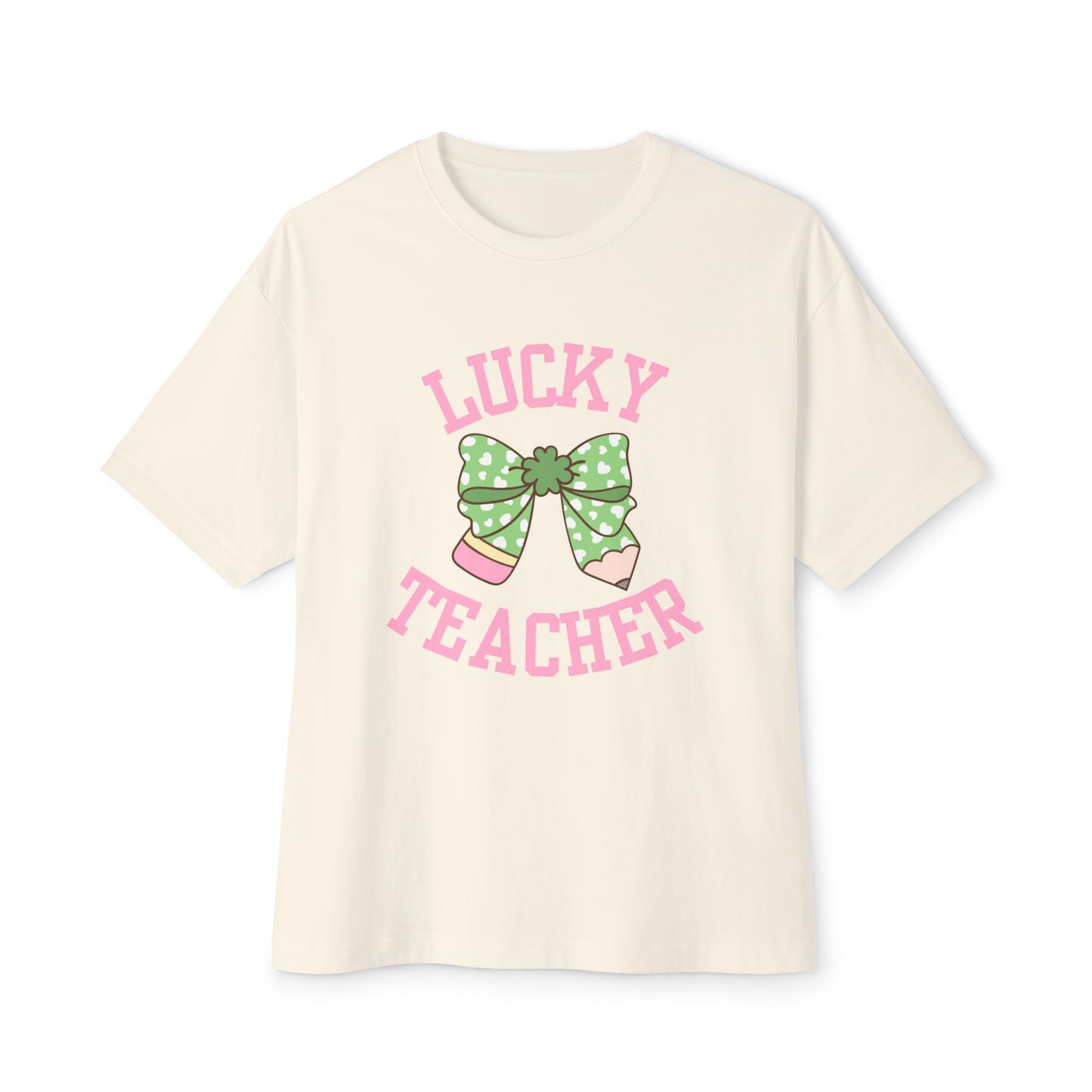 Lucky Teacher Pencil Bow Unisex Oversized Boxy Tee