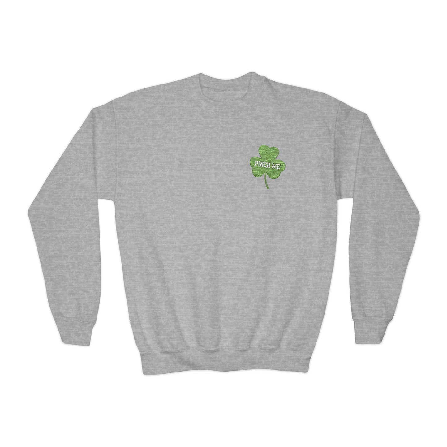 Embroidered Pinch Me Shamrock Youth Crewneck Sweatshirt