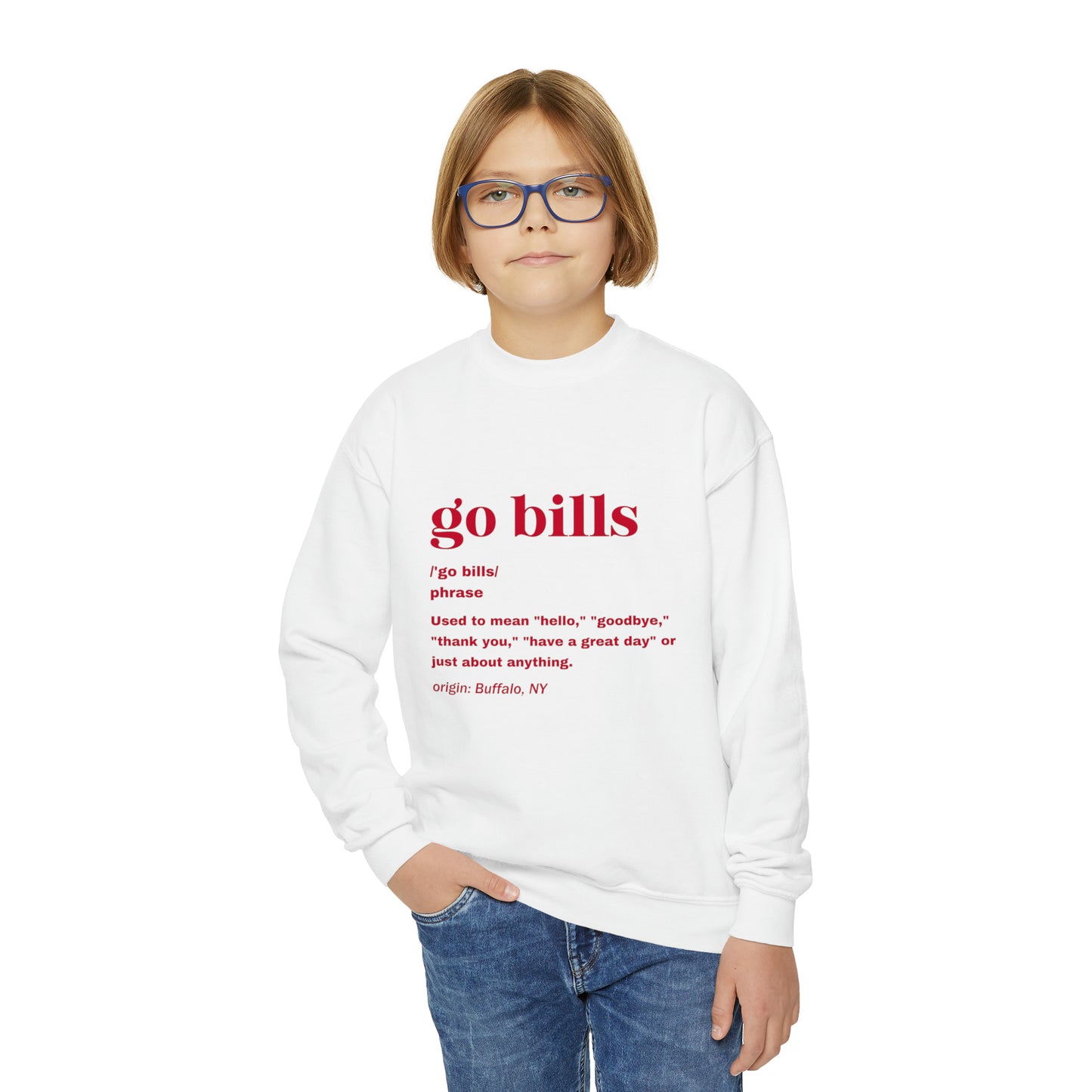 Go Bills Definition Red Youth Crewneck Sweatshirt