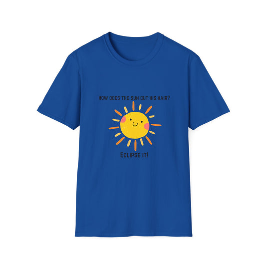 How Does the Sun Cut His Hair? Black Font Unisex Softstyle T-Shirt