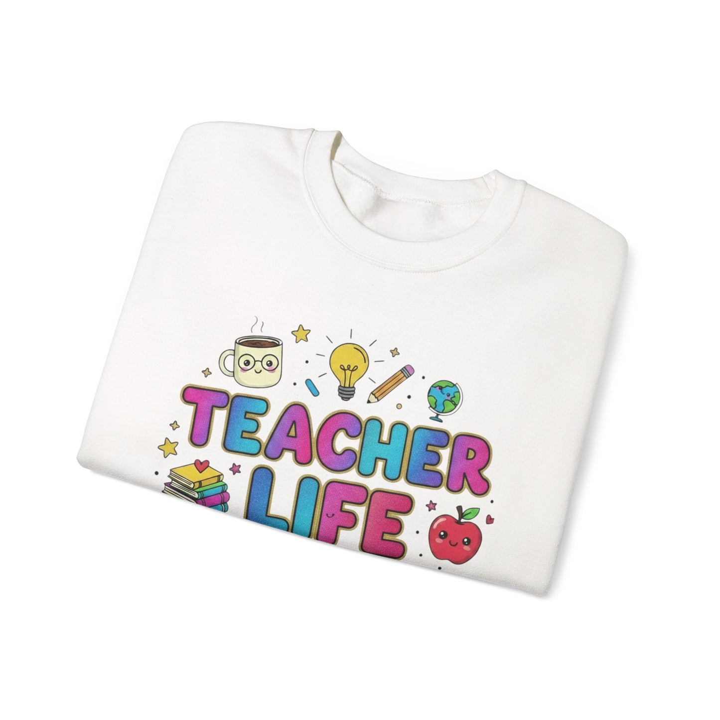 Teacher Life Sweatshirt — Cute School Supplies Graphic Crewneck for Teachers