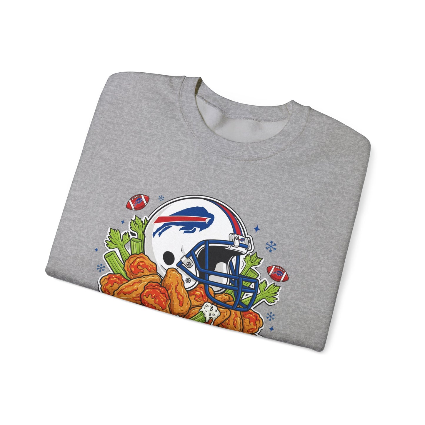 Buffalo Football Helmet & Wings Crewneck Sweatshirt — "Go Buffalo!" Fan Pullover