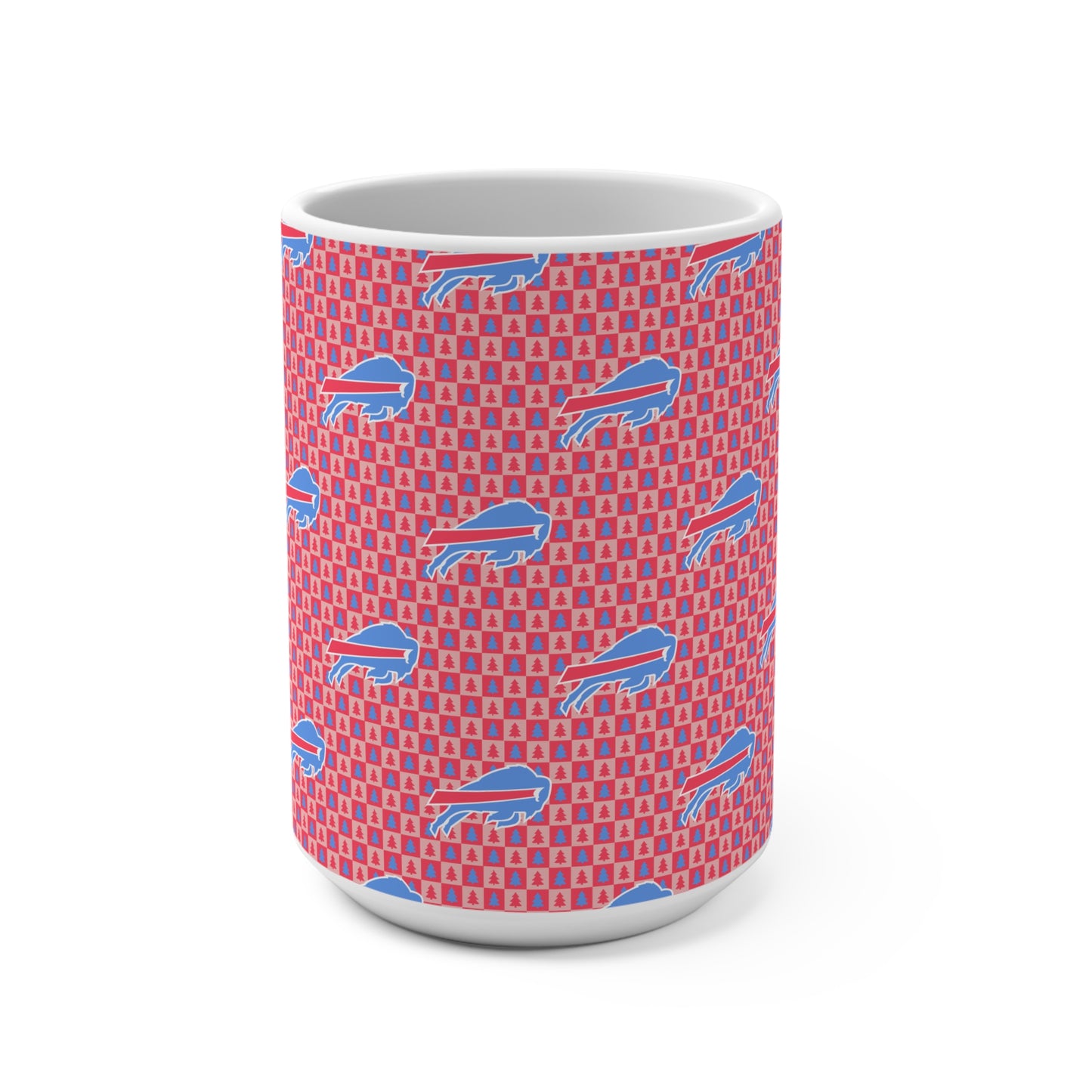 15oz Buffalo Pattern Tree Background Mug — Retro Team Logo Coffee Cup