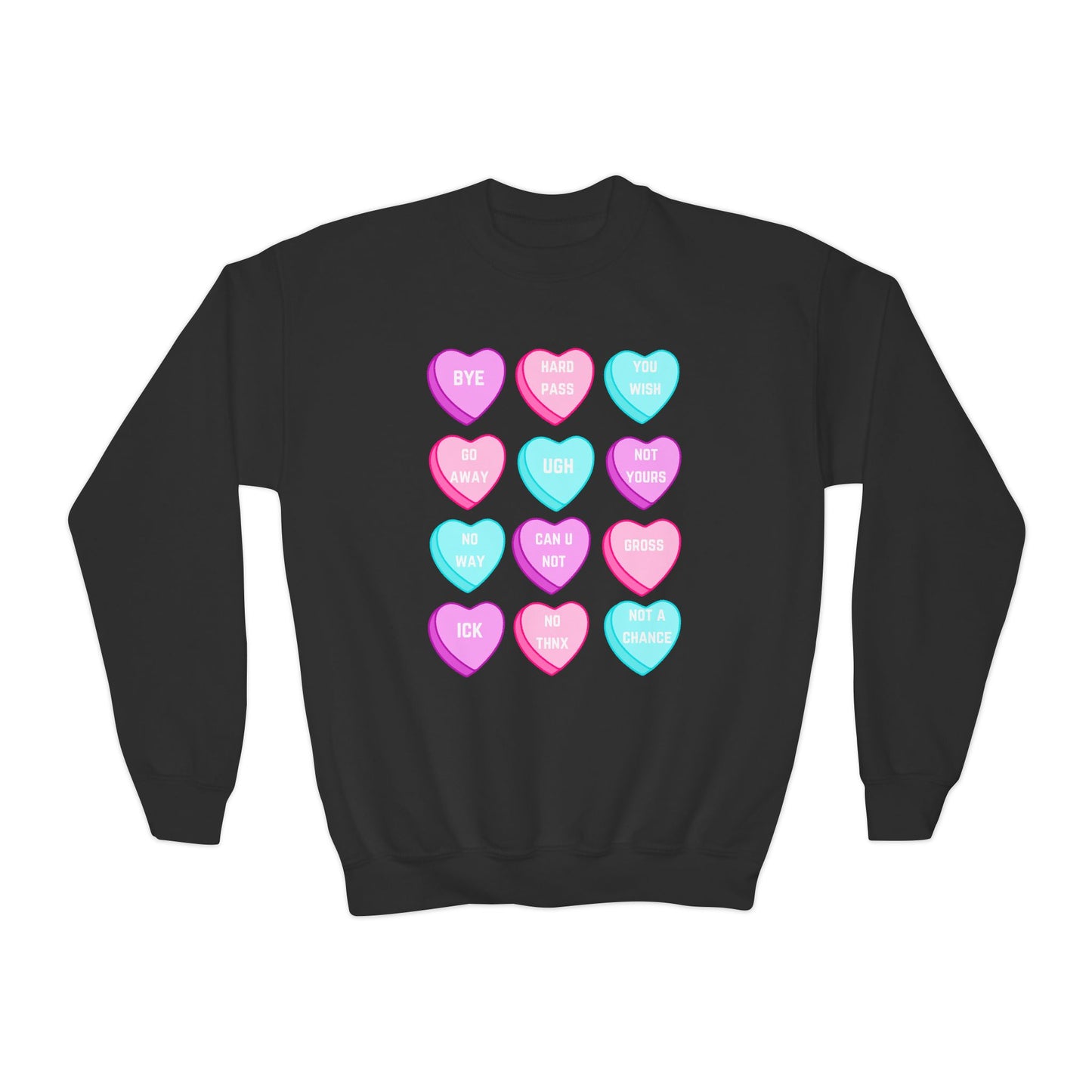 Rejected Valentine Candy Hearts Youth Crewneck Sweatshirt