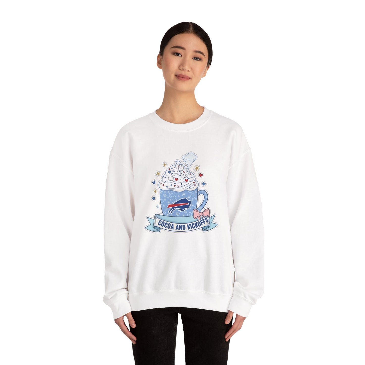 Cocoa and Kickoff Crewneck Sweatshirt — Hot Cocoa Football Fan Pullover