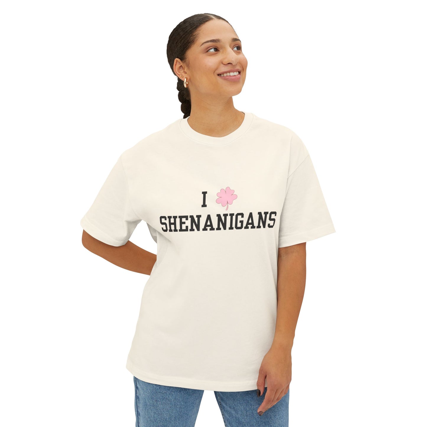 I <3 Shenanigans Black Font Unisex Oversized Boxy Tee