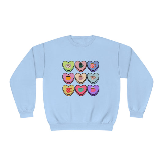 Coffee Conversation Hearts Unisex NuBlend® Crewneck Sweatshirt