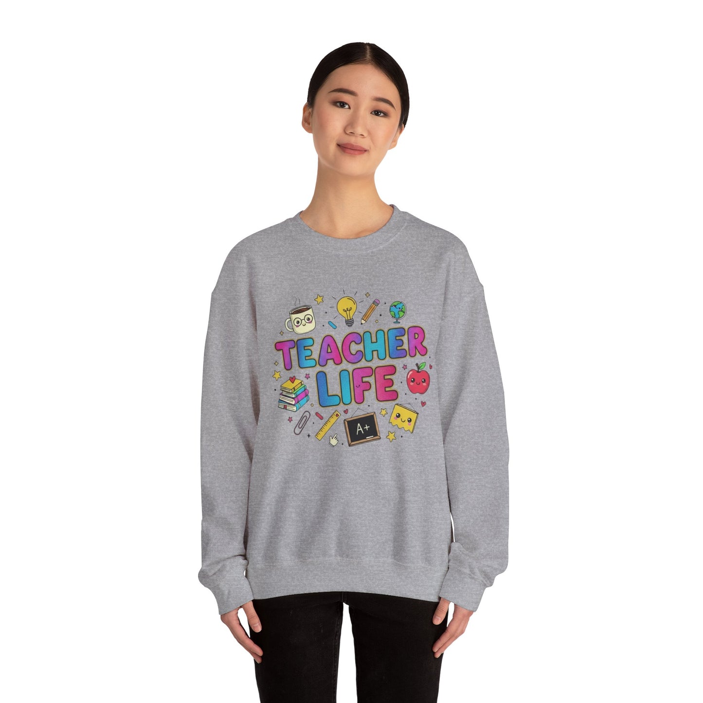 Teacher Life Sweatshirt — Cute School Supplies Graphic Crewneck for Teachers