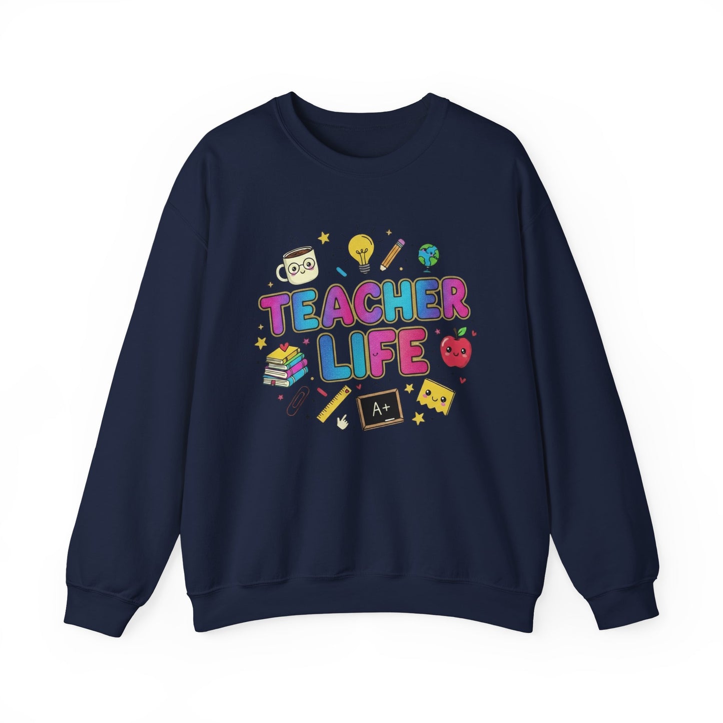 Teacher Life Sweatshirt — Cute School Supplies Graphic Crewneck for Teachers