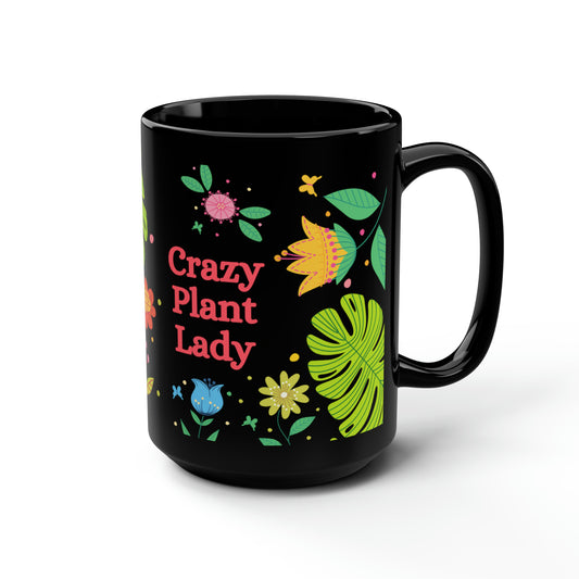 Crazy Plant Lady Black Mug, 15oz
