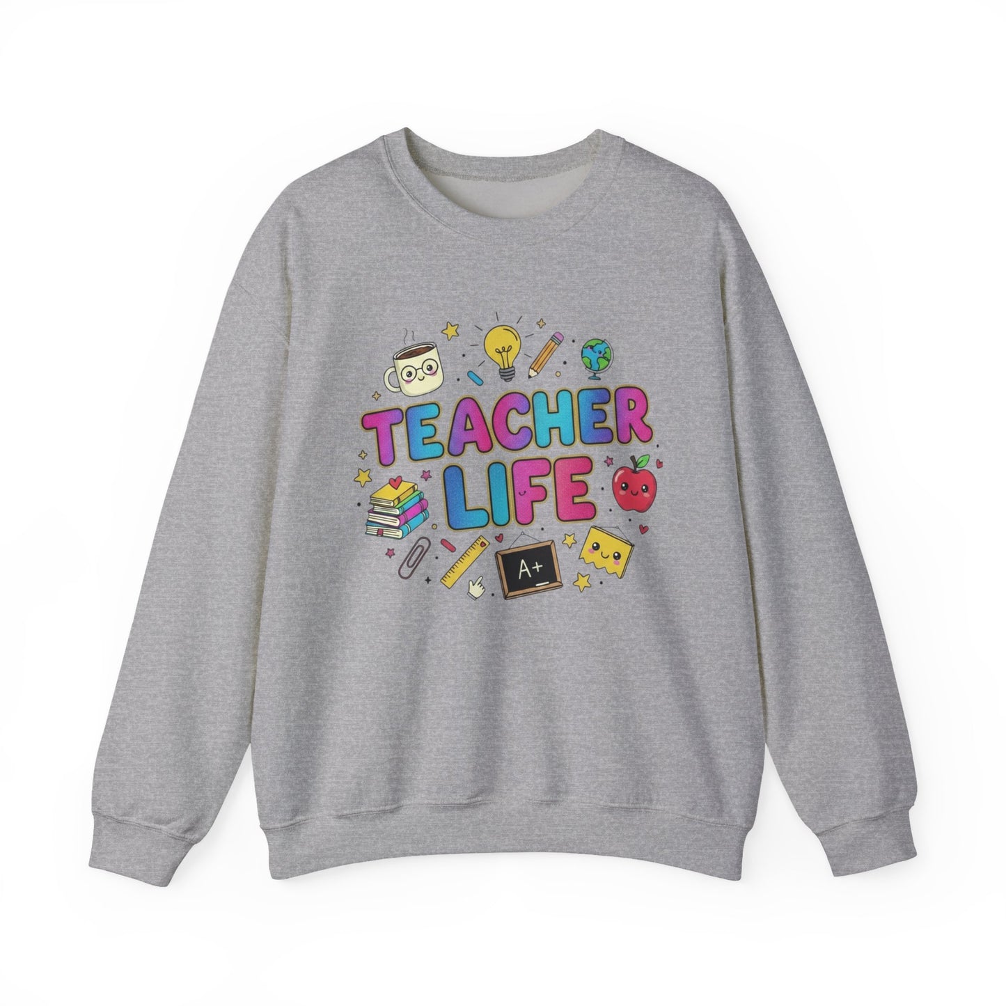 Teacher Life Sweatshirt — Cute School Supplies Graphic Crewneck for Teachers