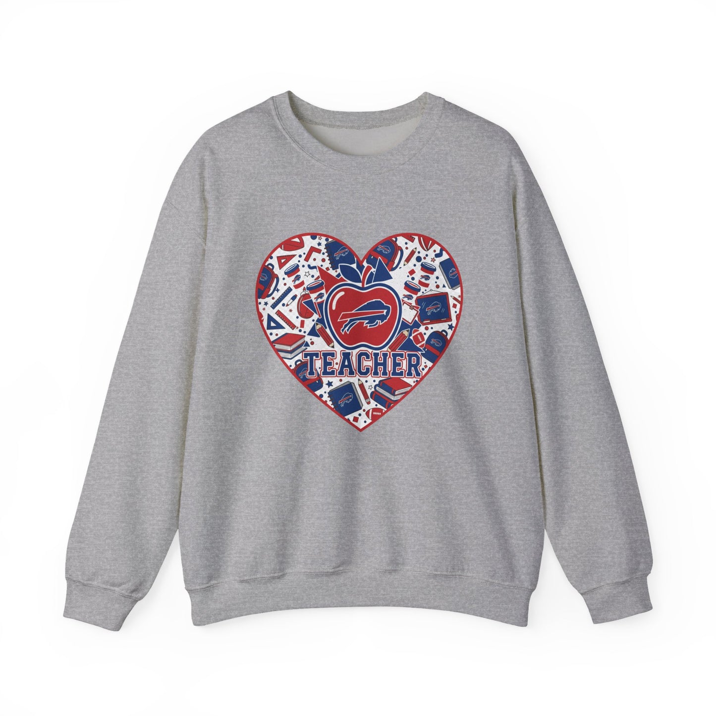 Teacher Crewneck Sweatshirt — Red & Blue Apple Graphic Teacher Pullover