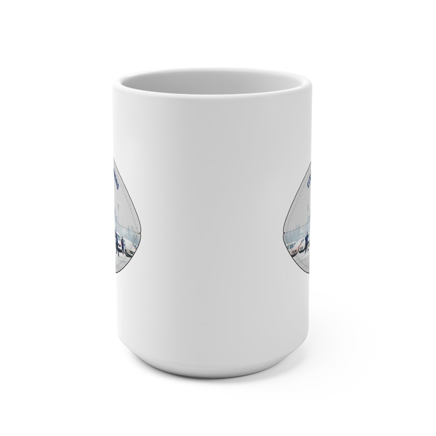 City of Good Neighbors 15oz Ceramic Mug — Vintage Winter Neighborhood Scene