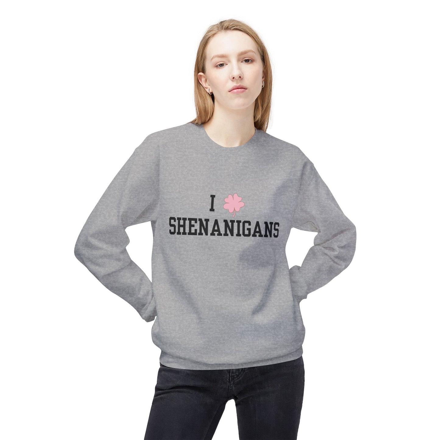 I Love Shenanigans Black Font Unisex Midweight Softstyle Fleece Crewneck Sweatshirt