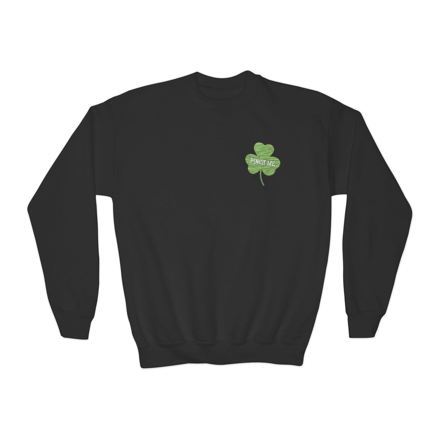 Embroidered Pinch Me Shamrock Youth Crewneck Sweatshirt