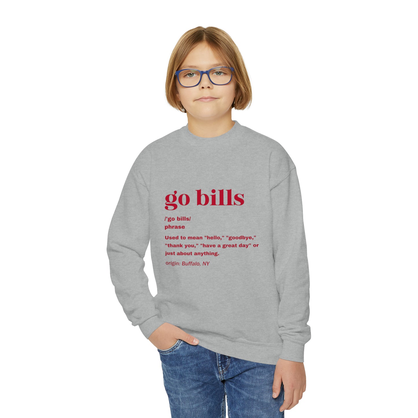 Go Bills Definition Red Youth Crewneck Sweatshirt