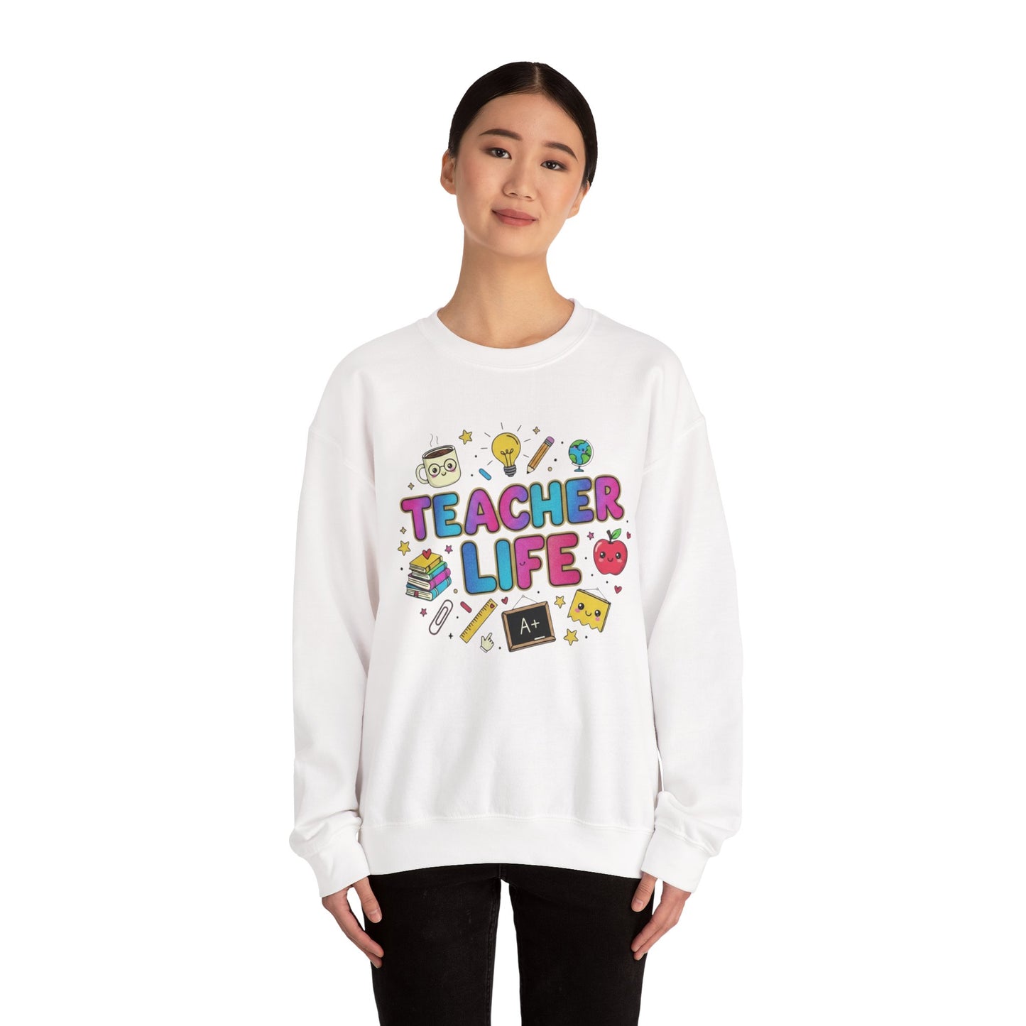 Teacher Life Sweatshirt — Cute School Supplies Graphic Crewneck for Teachers