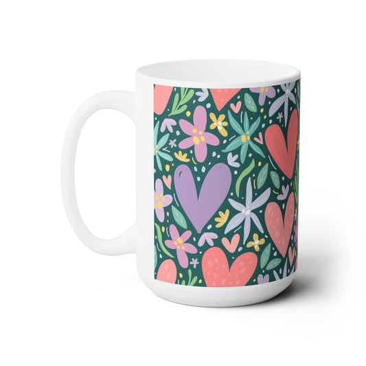 Floral Hearts Ceramic Mug 15oz