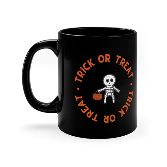 Trick or Treat Skeleton 11oz Black Mug