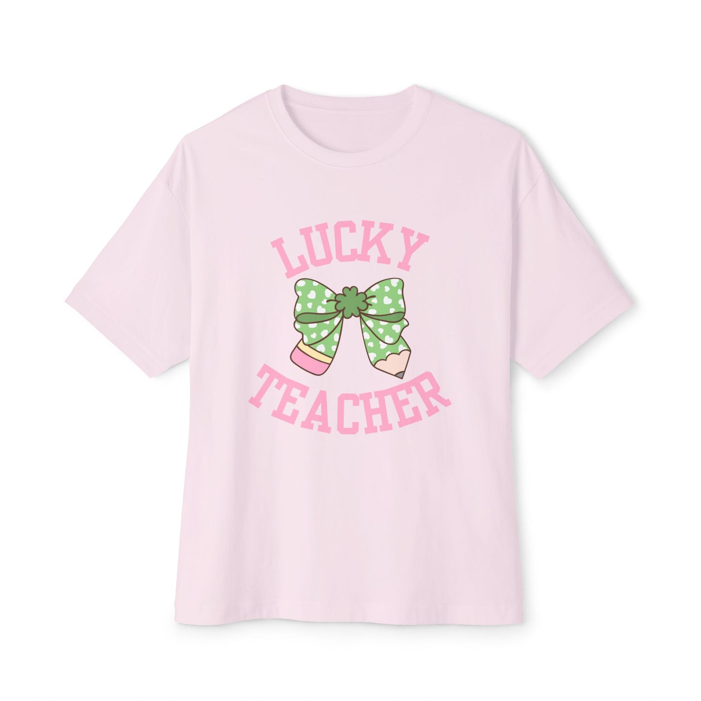 Lucky Teacher Pencil Bow Unisex Oversized Boxy Tee