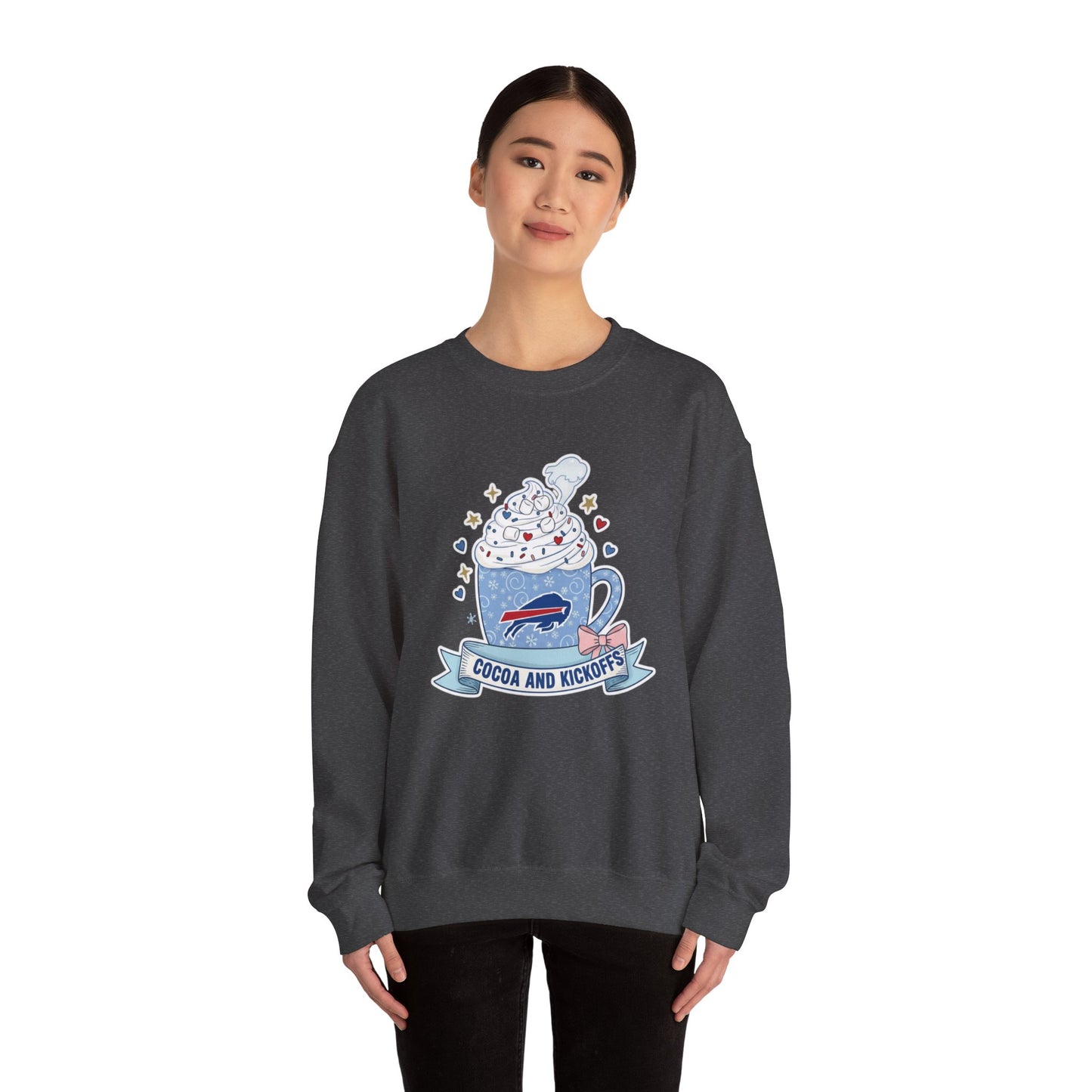 Cocoa and Kickoff Crewneck Sweatshirt — Hot Cocoa Football Fan Pullover