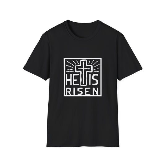 He is Risen White Font Unisex Softstyle T-Shirt
