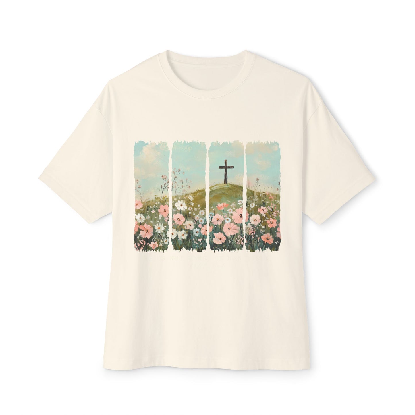 Faith-Inspired Oversized Boxy Tee with Floral Design