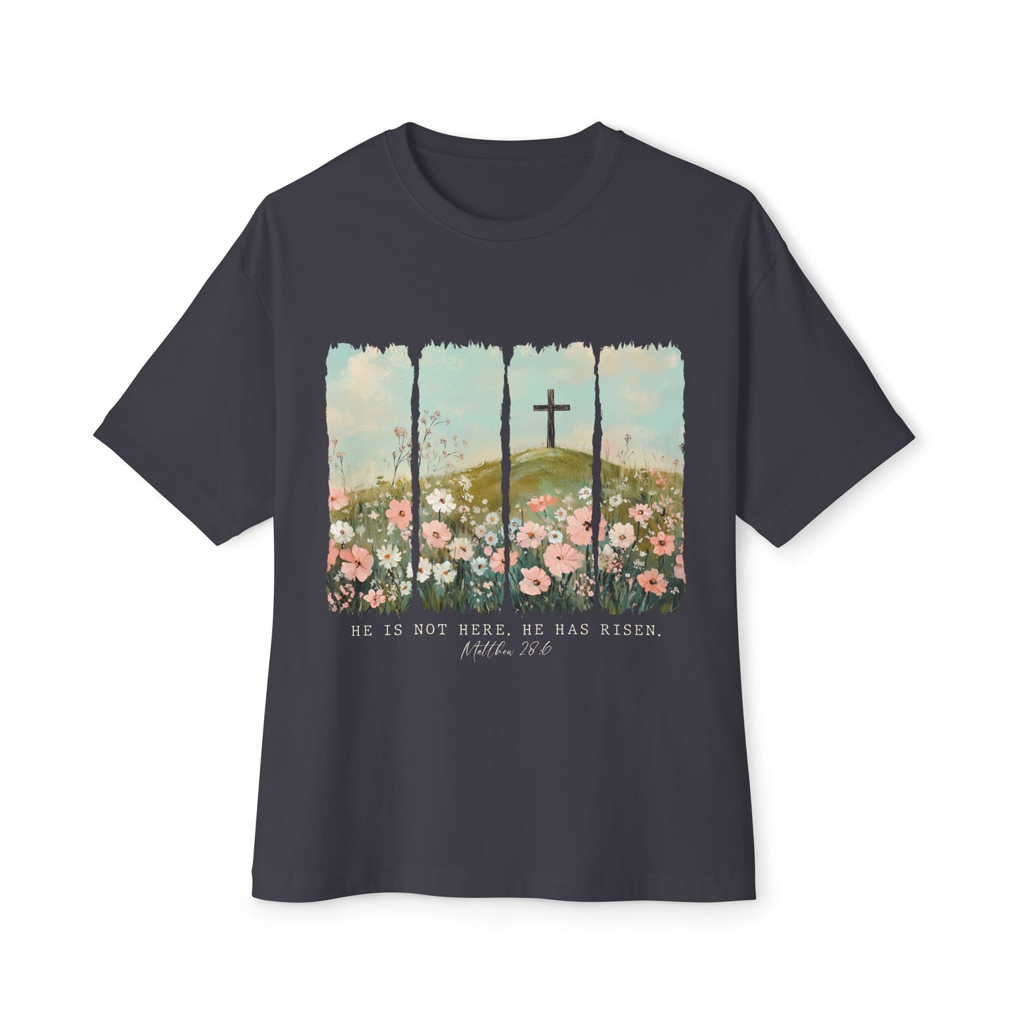 Faith-Inspired Oversized Boxy Tee with Floral Design