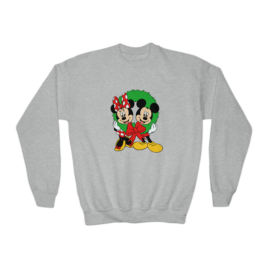 Mickey and Minnie in Wreath Youth Crewneck Sweatshirt