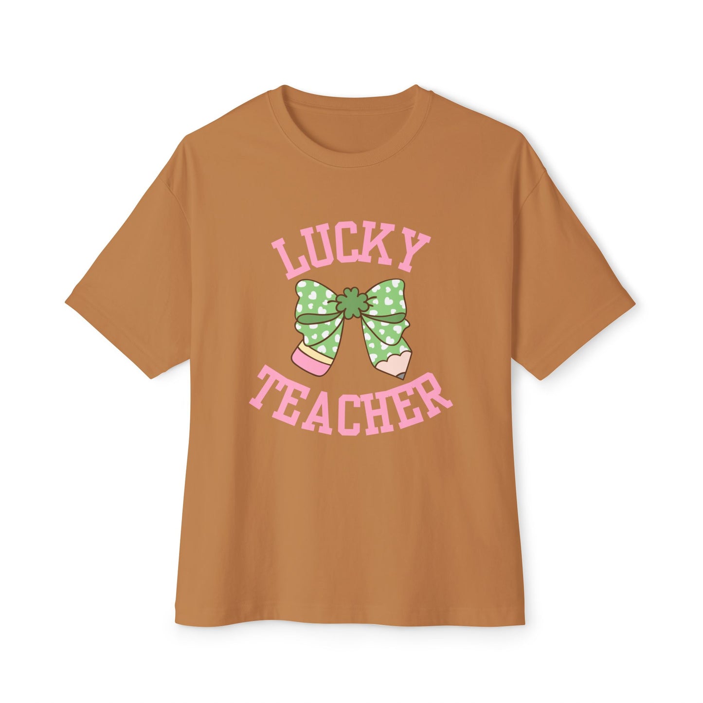 Lucky Teacher Pencil Bow Unisex Oversized Boxy Tee