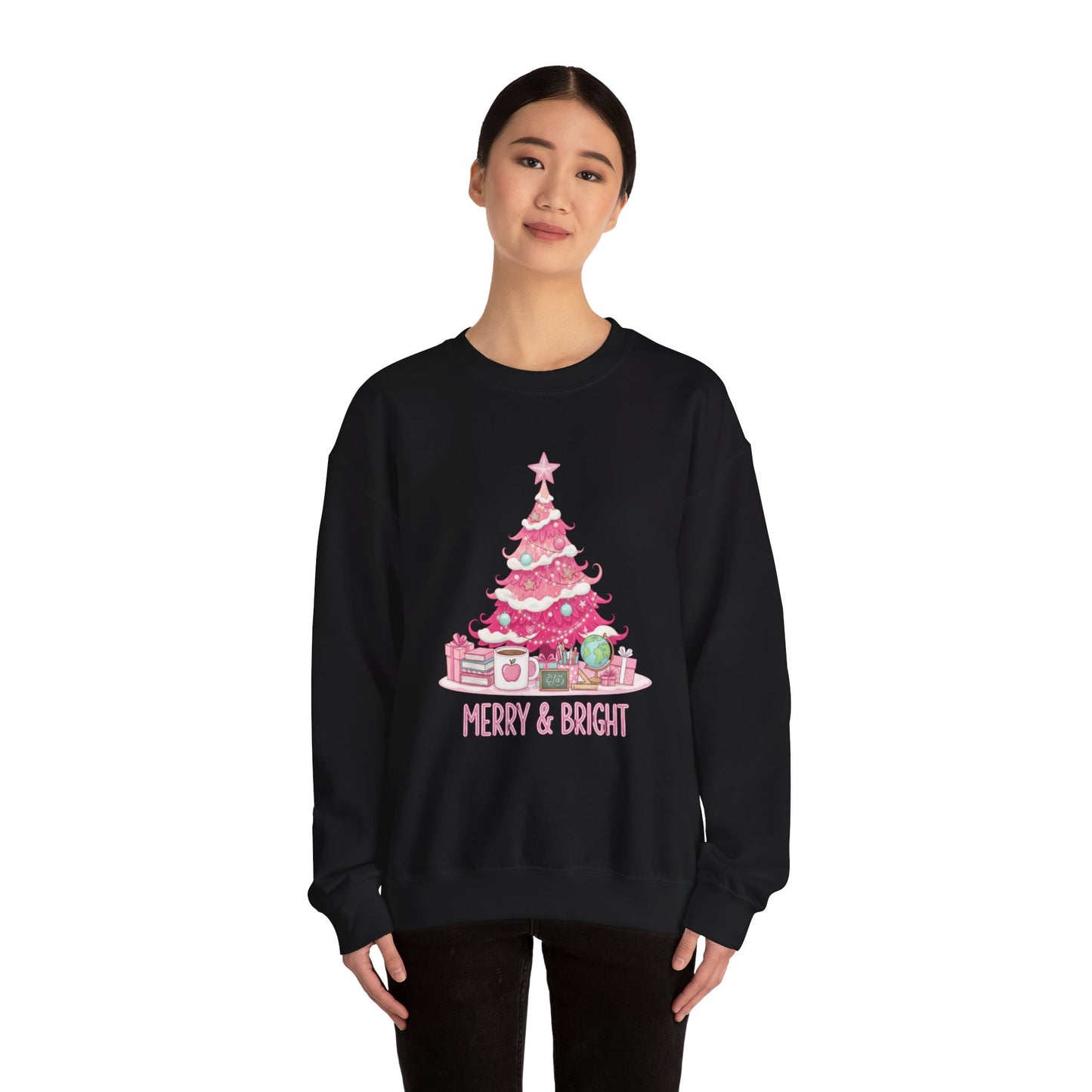 Merry & Bright Pink Christmas Tree Sweatshirt