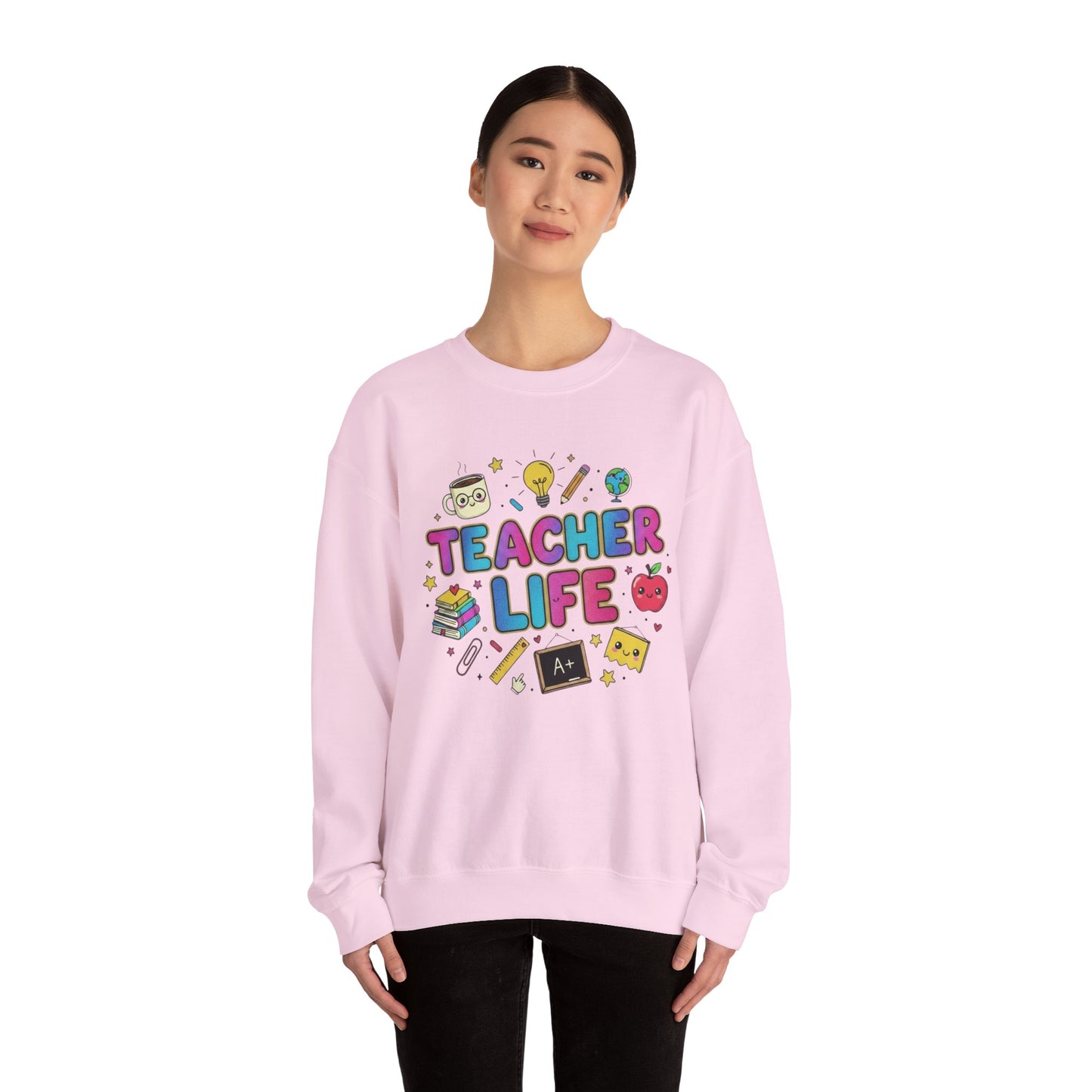 Teacher Life Sweatshirt — Cute School Supplies Graphic Crewneck for Teachers