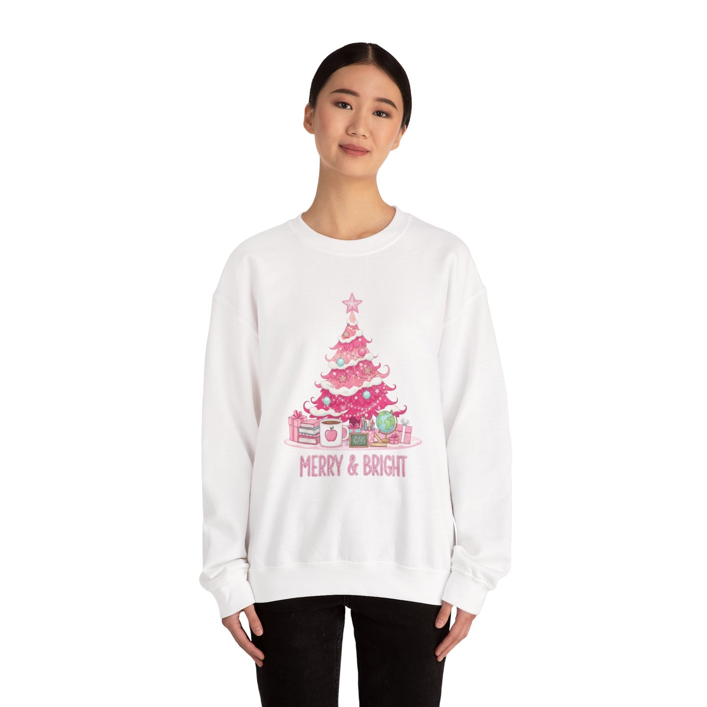 Merry & Bright Pink Christmas Tree Sweatshirt