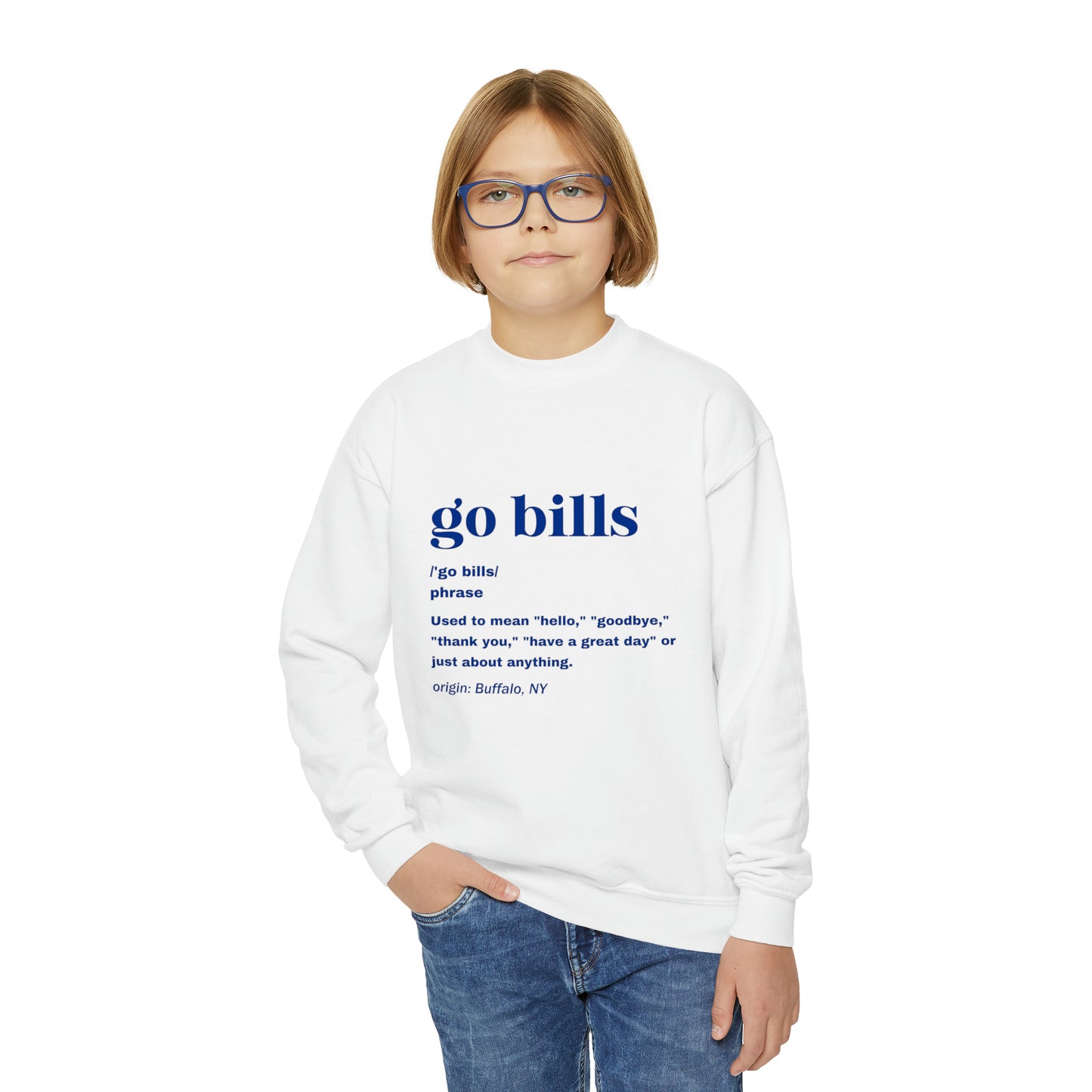 Go Bills Definition Blue Youth Crewneck Sweatshirt