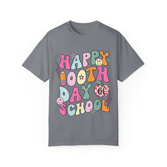 Retro Happy 100th Day Unisex Garment-Dyed T-shirt