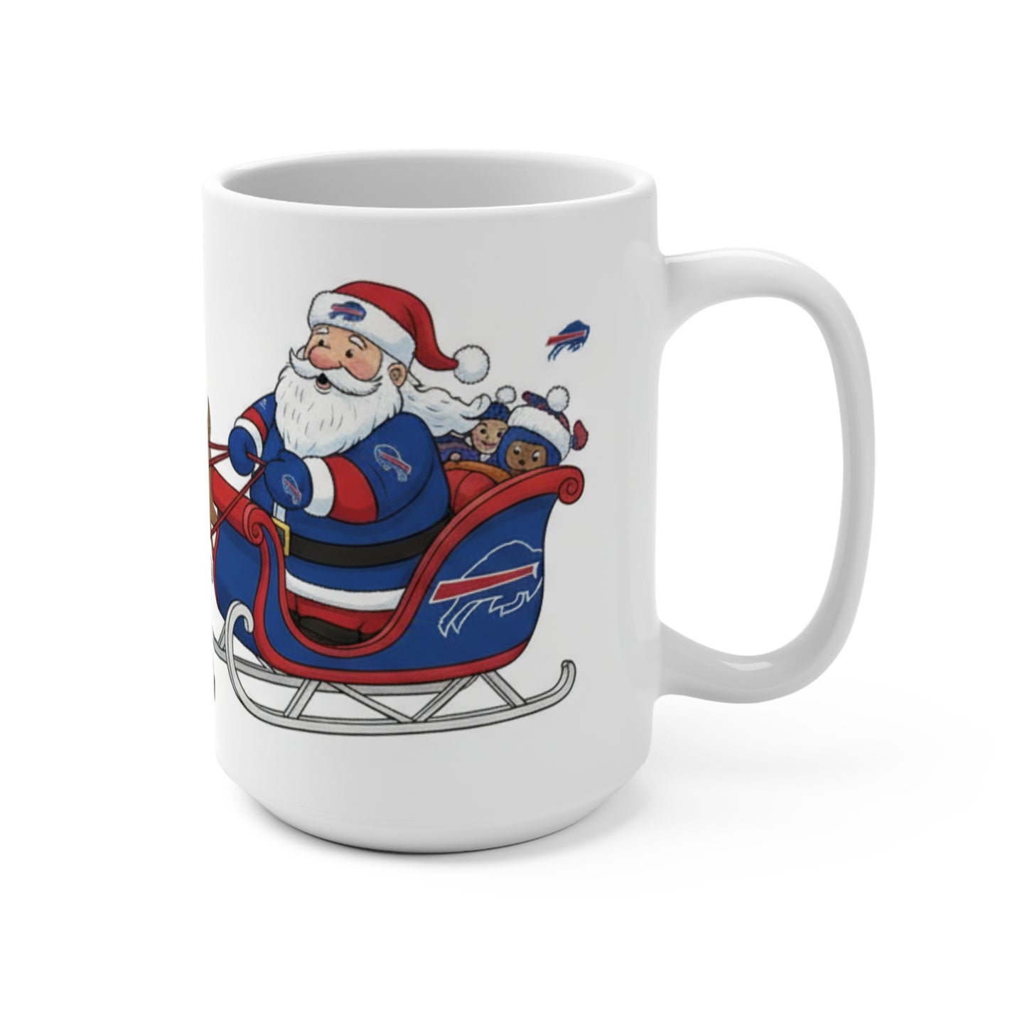 Christmas Santa Sleigh Mug — Buffalo Reindeer Holiday Coffee Cup 15oz