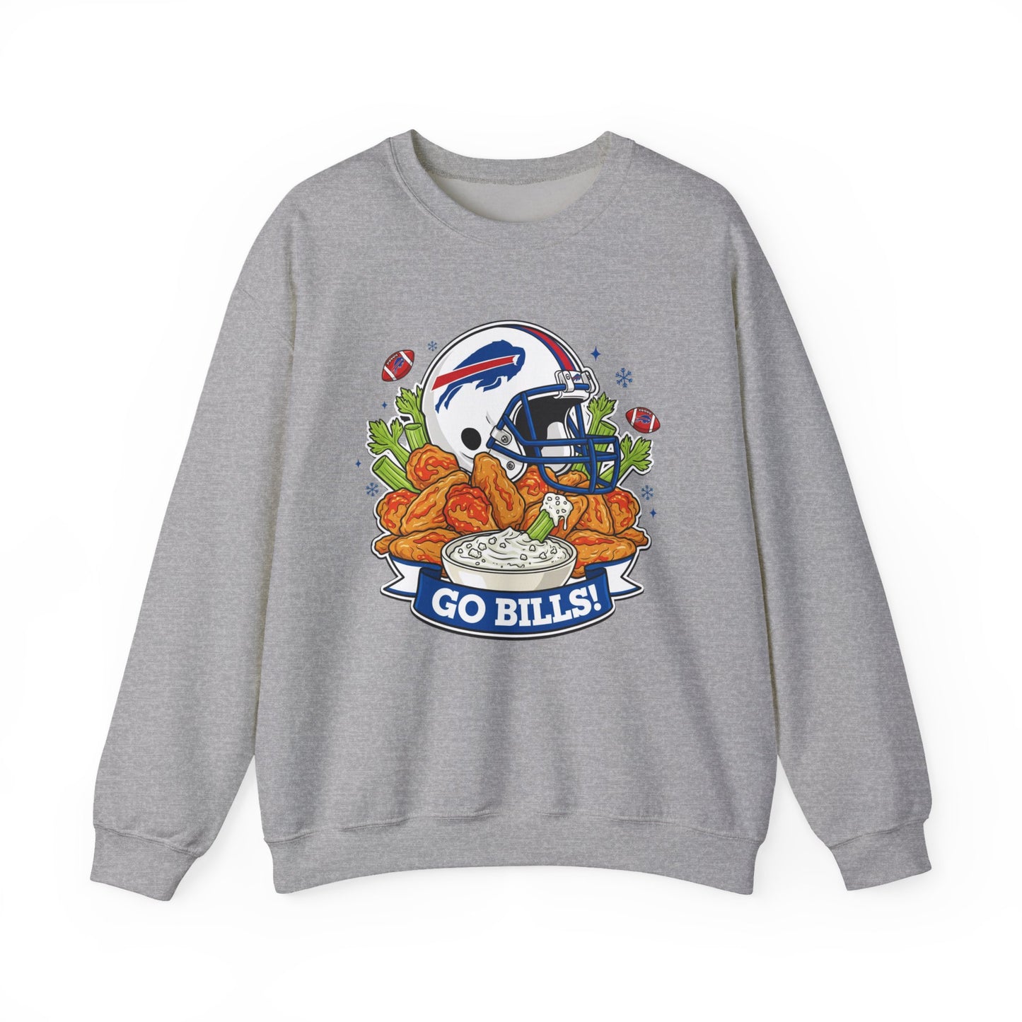Buffalo Football Helmet & Wings Crewneck Sweatshirt — "Go Buffalo!" Fan Pullover