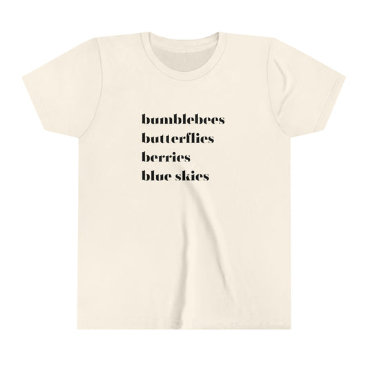 Bumblebees Butterflies Berries Blue Skies Youth Short Sleeve Tee