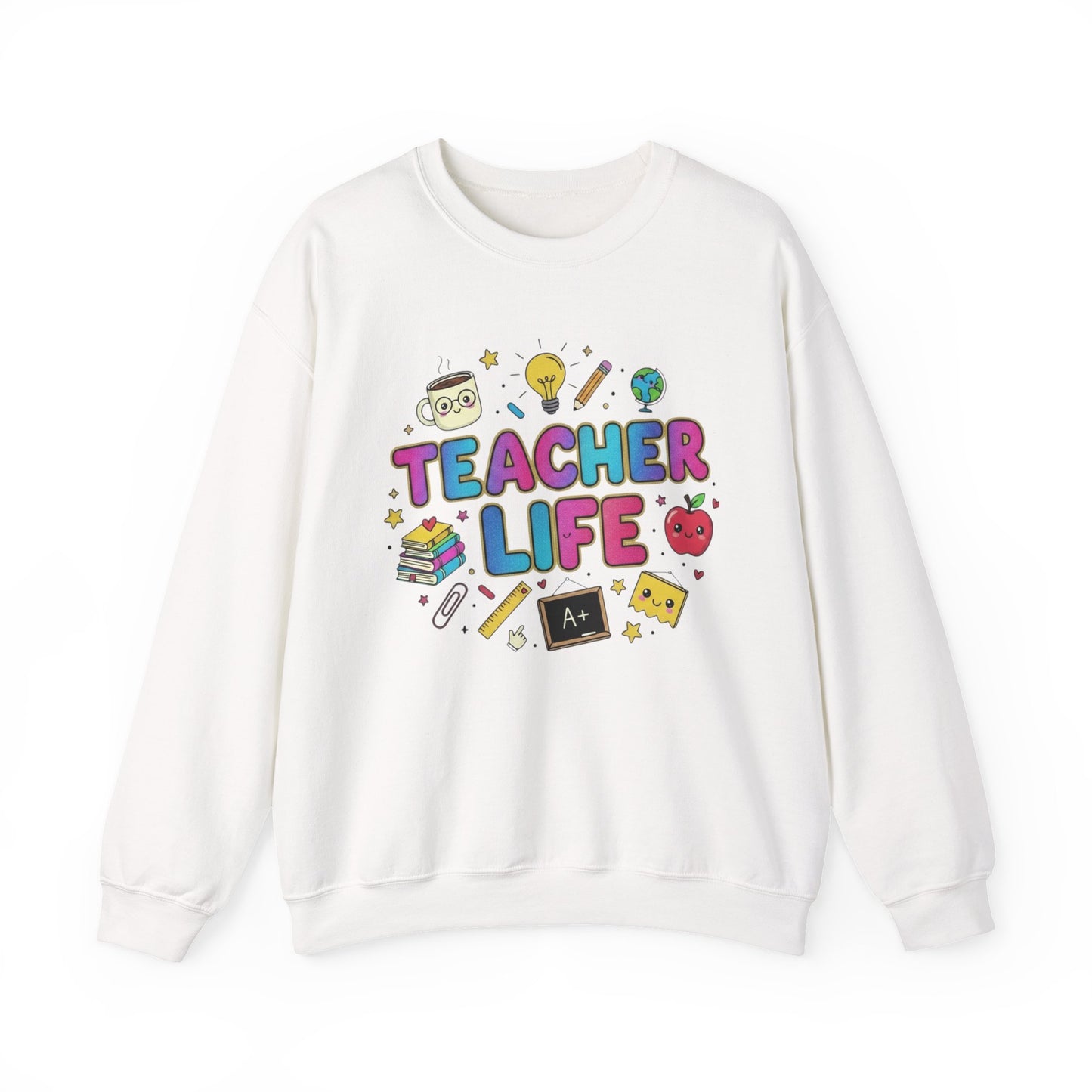 Teacher Life Sweatshirt — Cute School Supplies Graphic Crewneck for Teachers