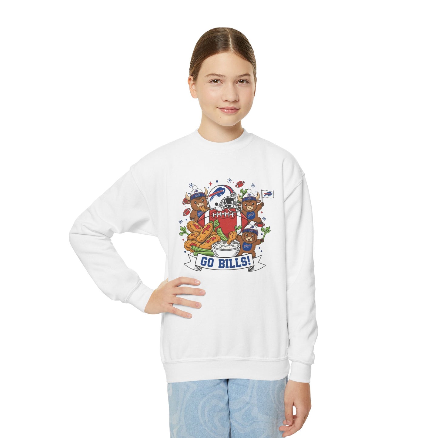 Youth Buffalo Football Crewneck Sweatshirt – 'Go Buffalo' Kids Game Day Pullover