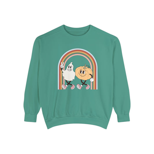 Ghost and Pumpkin Retro Unisex Garment-Dyed Sweatshirt