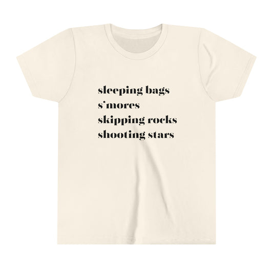 Sleeping Bags Smores Skipping Rocks Shooting Stars Youth Short Sleeve Tee