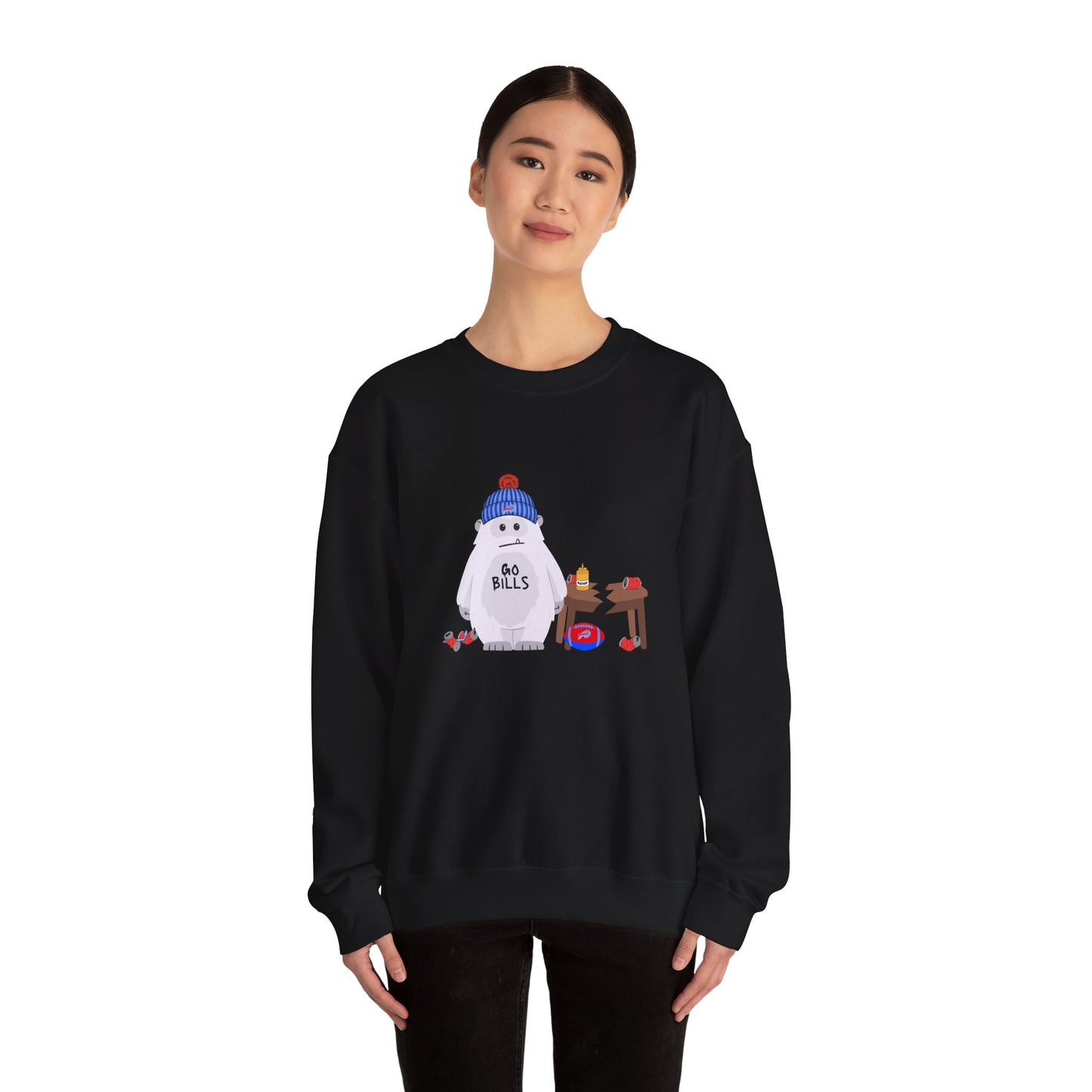 “Go Buffalo” Snowman Crewneck Sweatshirt — Cute Winter Buffalo Football Fan Pullover