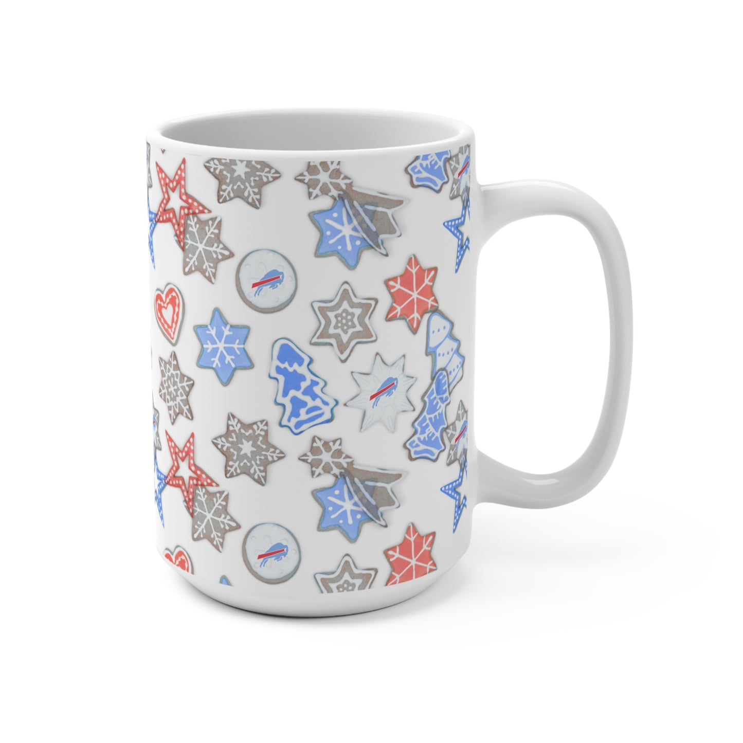 15oz Ceramic Mug — Buffalo Red, White & Blue Holiday Cookies