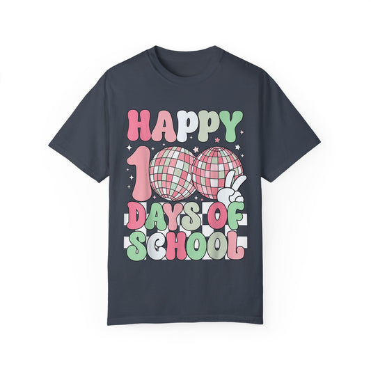 Happy 100 Days of School Pastel Disco Balls Unisex Garment-Dyed T-shirt