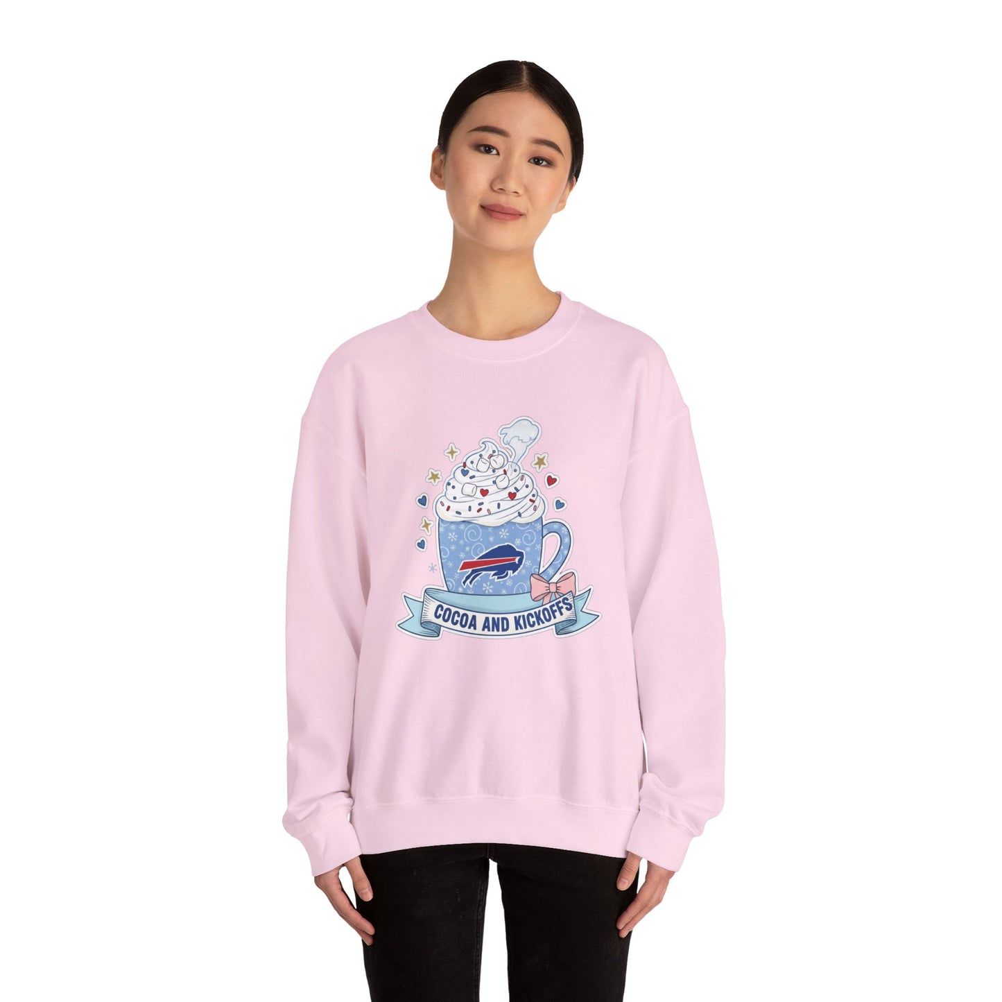 Cocoa and Kickoff Crewneck Sweatshirt — Hot Cocoa Football Fan Pullover